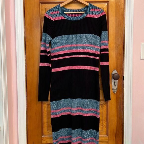 Black Pink Blue Sparkly Striped Sweater Dress Women’s Small - Picture 1 of 7
